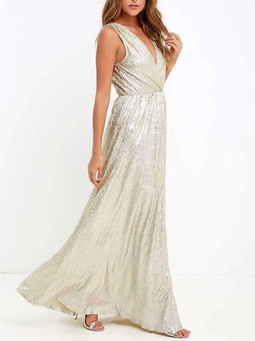 Lulus All That Shimmers Is Gold Light Gold Maxi Dress - Size X-Small
